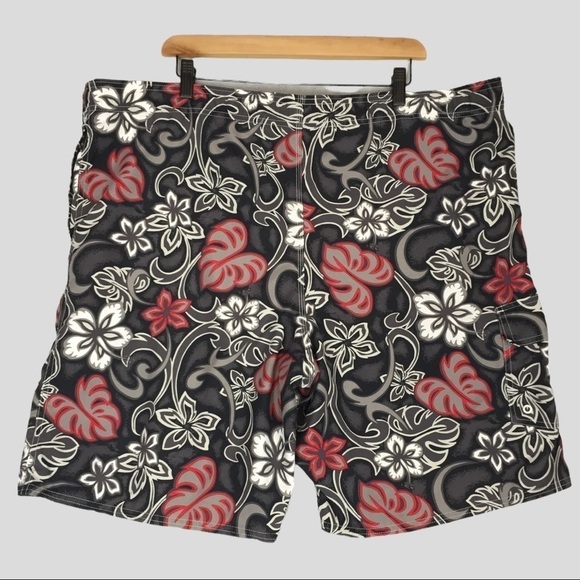 OP Sport Board Shorts Mens XL Gray Red Graphic Swim Trunks Drawstring Mesh Lined - Picture 2 of 13